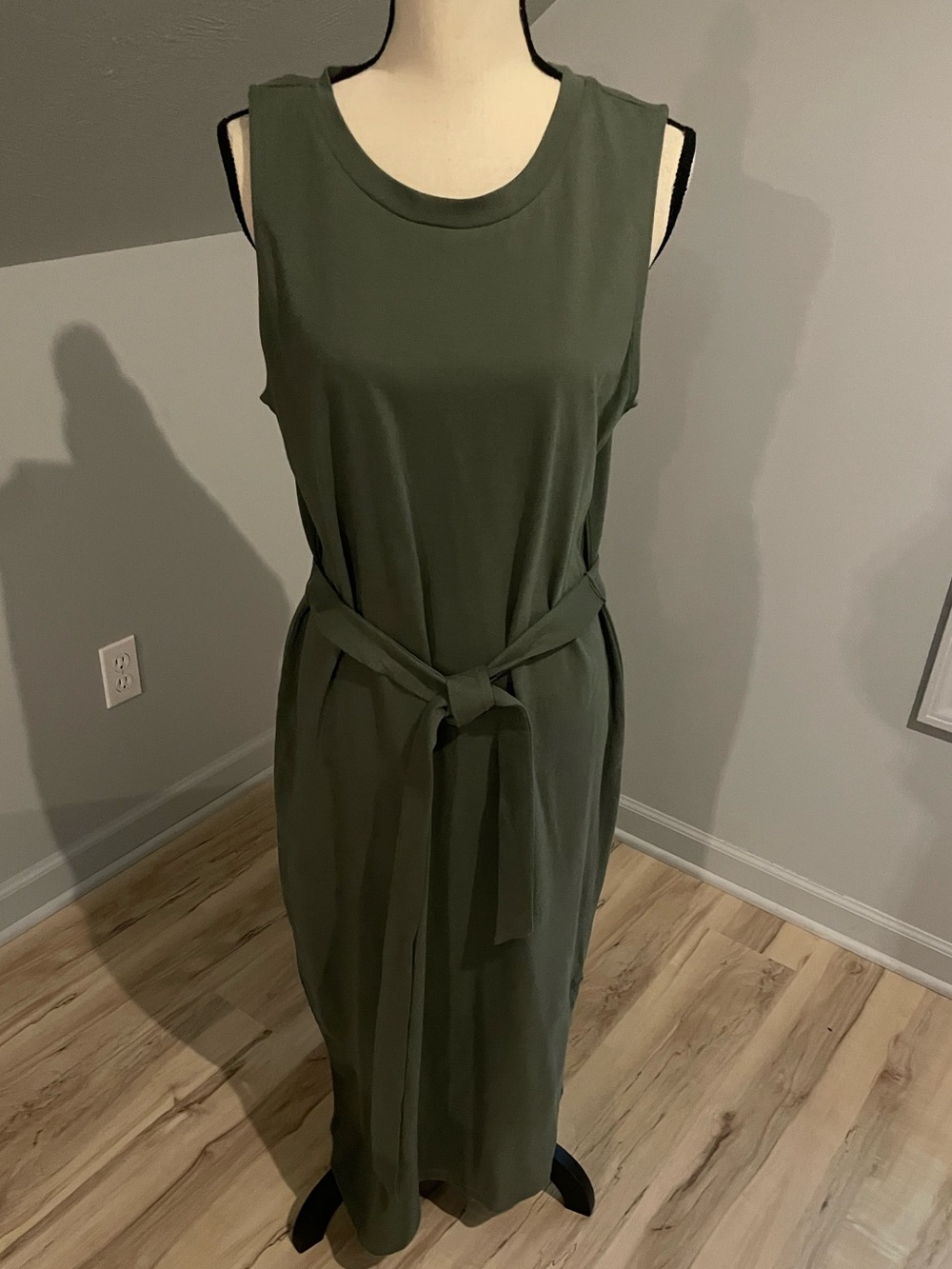 Ann Taylor Factory Midi Sleeveless T-Shirt  Dress Army Green Cotton Belted